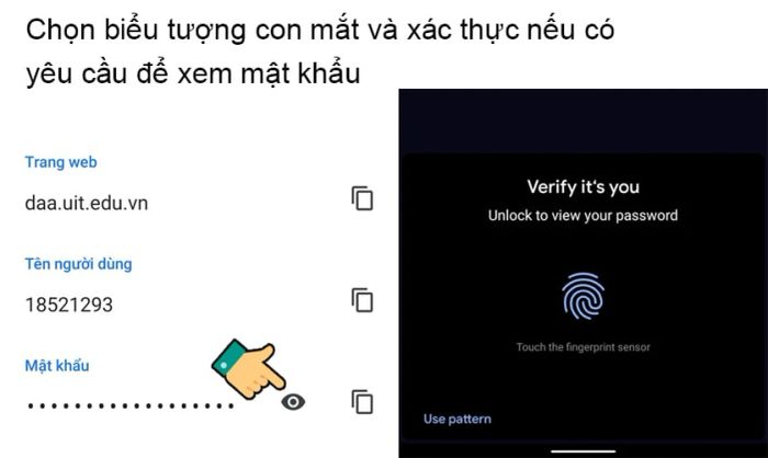 Nhấn vào biểu tượng con mắt trên điện thoại