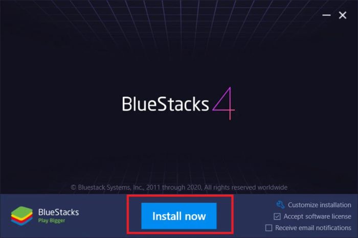 Nhấn vào nút Install now để tiến hành tải CH Play cho máy tính.