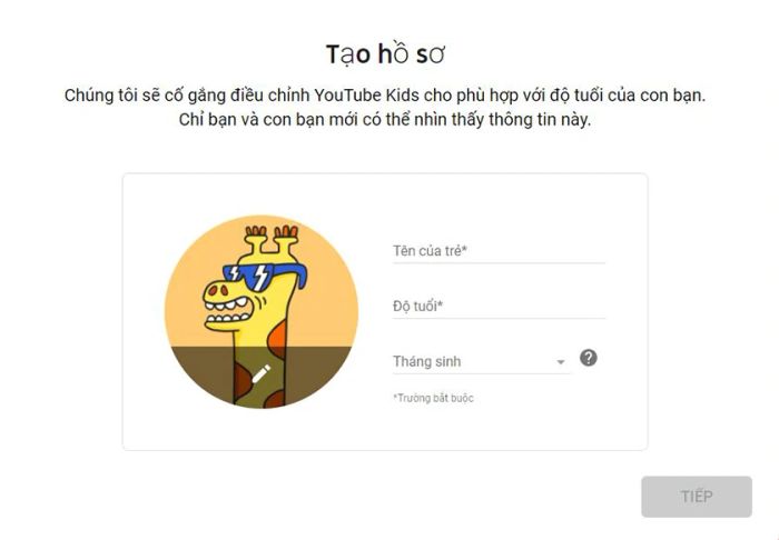 Hướng dẫn tạo hồ sơ cho YouTube Kids.