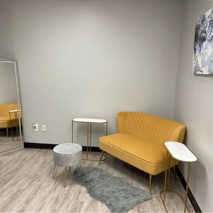 A customer's photo of the couch in yellow