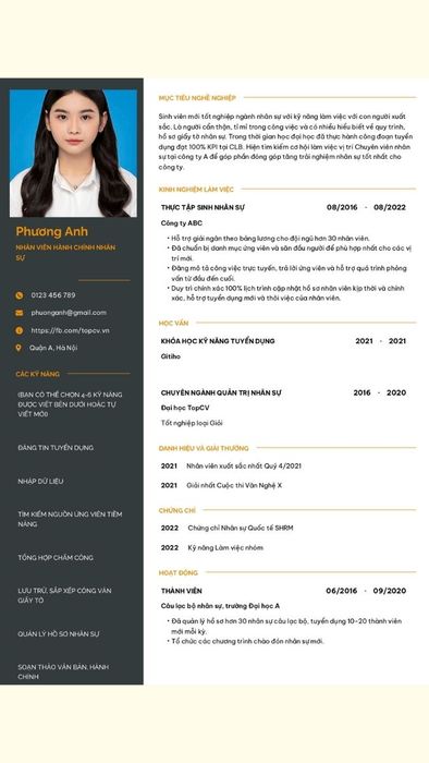 Mẫu CV cho sinh viên chưa có kinh nghiệm ngành nhân sự