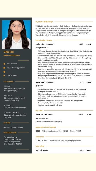 Mẫu CV dành cho sinh viên chưa có kinh nghiệm trong ngành telesales