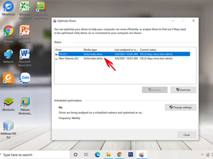 Kiểm tra ổ cứng SSD hay HDD qua Optimize Drives