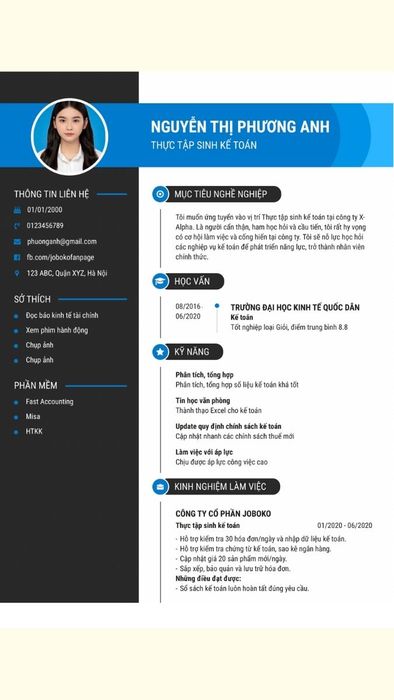 Mẫu CV cho sinh viên chưa có kinh nghiệm ngành kế toán