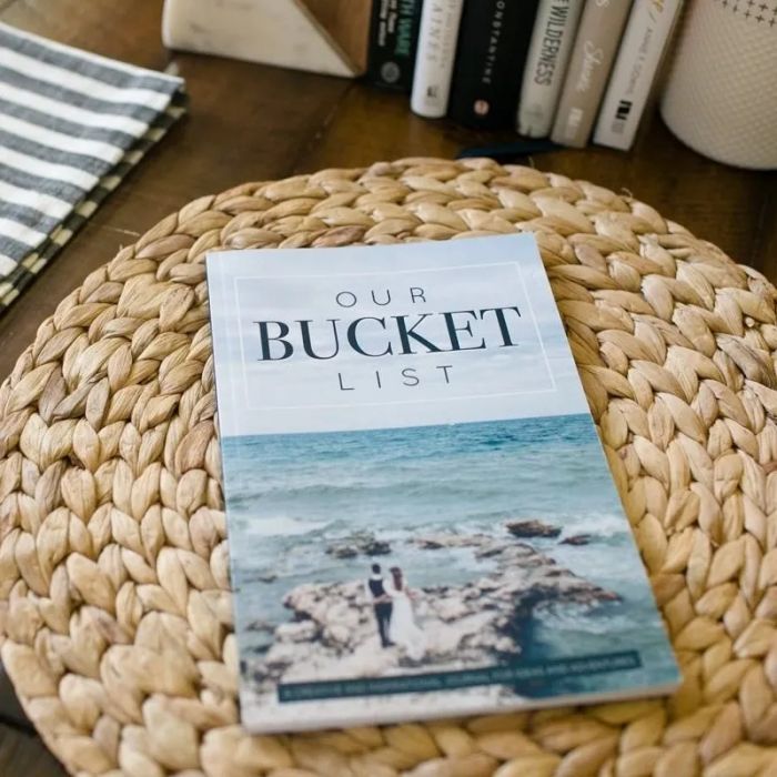 The cover of the 'Our Bucket List' notebook.