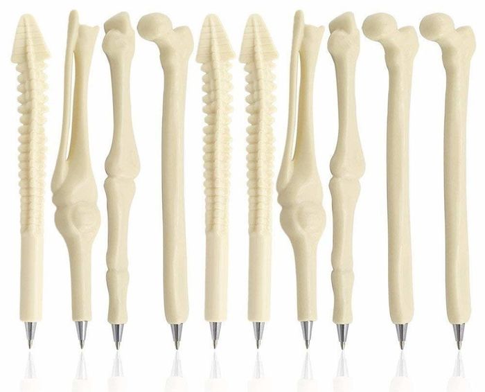 Writing pens designed with a spine and bone theme