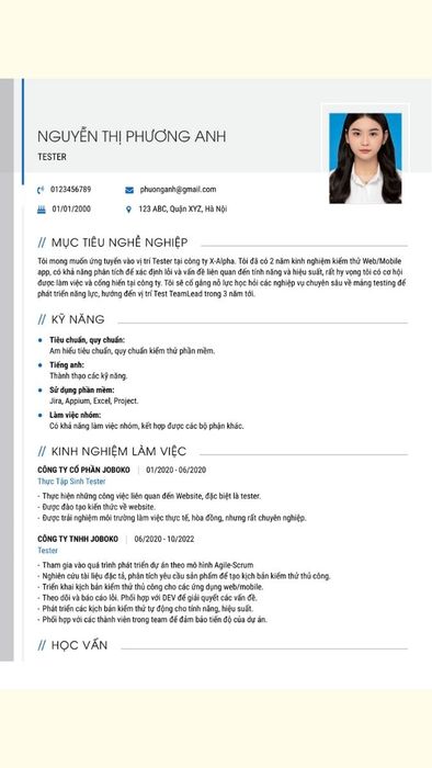 Mẫu CV cho sinh viên chưa có kinh nghiệm trong ngành IT