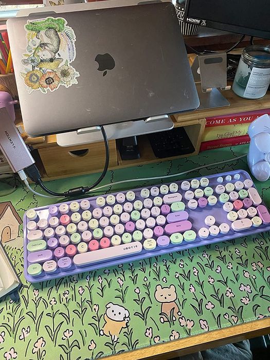 a pastel lavender-colored keyboard