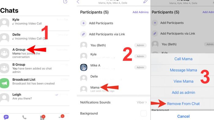 Cách xóa thành viên trong nhóm Viber