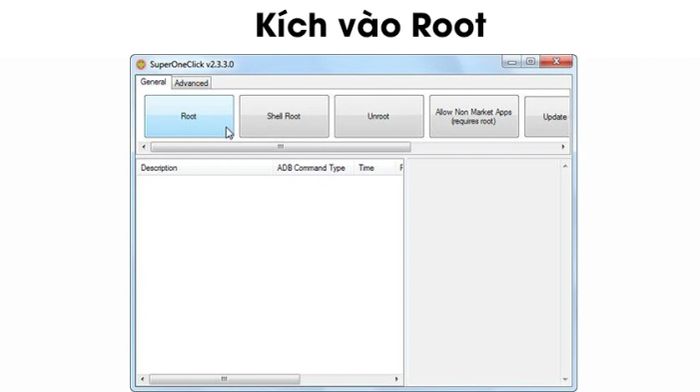 Nhấn nút Root trong cửa sổ hiện ra của SuperOneClick để tiếp tục - root là gì?