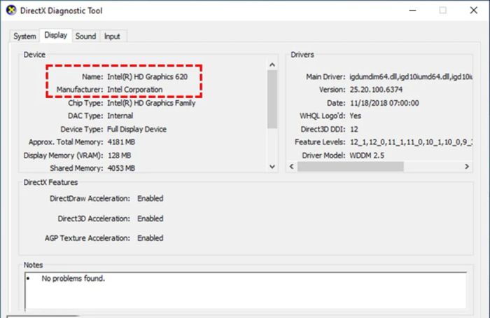 Thông số của thẻ Display