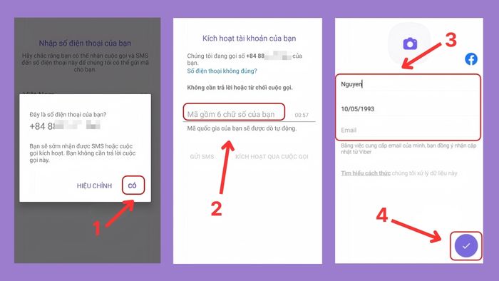 Hướng dẫn đăng ký Viber trên điện thoại - bước 2