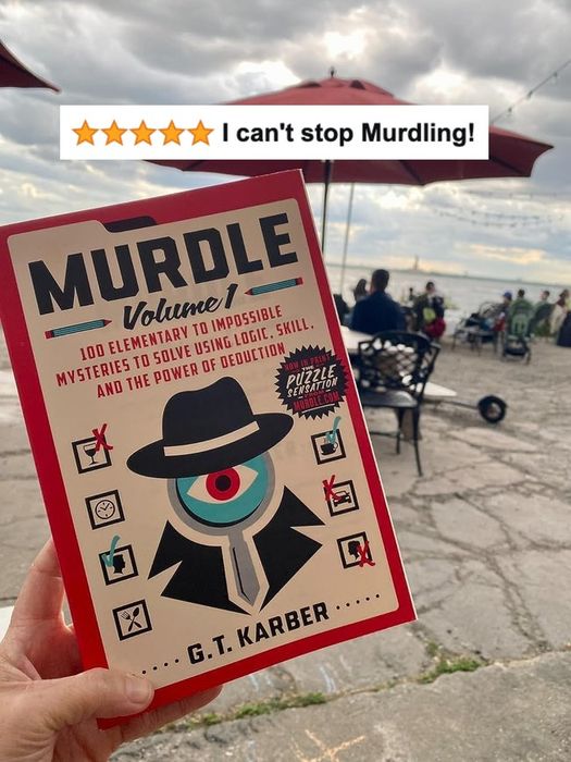 A reviewer holding the book with five-star text displayed.