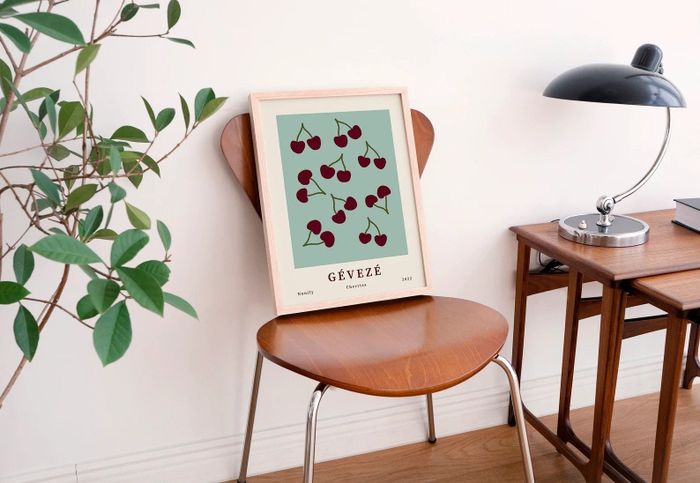 A decorative print is showcased