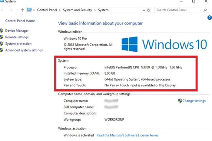 Kiểm tra cấu hình máy tính qua System Properties