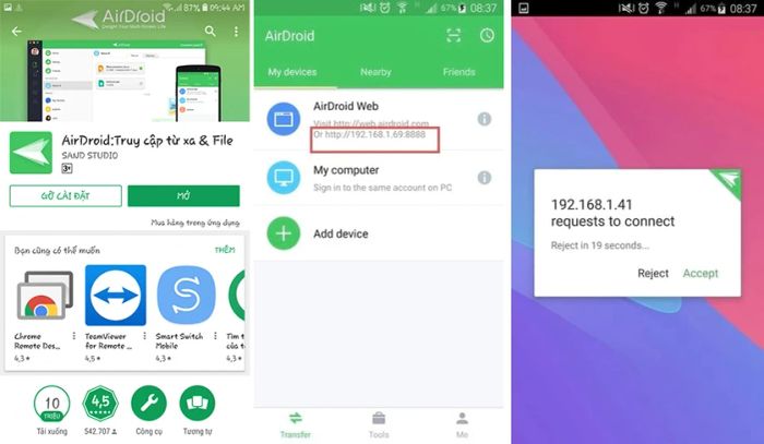 Kết nối máy tính với điện thoại qua phần mềm AirDroid