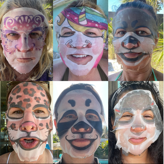 Reviewers enjoying their animal face masks