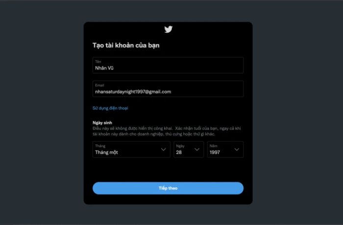 Đăng ký Twitter nhanh chóng bằng Gmail