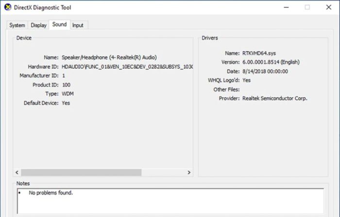 Thông tin về thẻ Sound