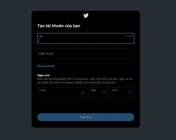 Đăng ký tài khoản Twitter bằng Gmail