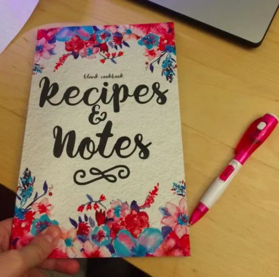 A customer review photo of the blank recipe book