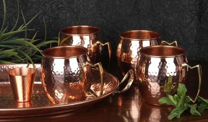 The Moscow Mule mugs placed elegantly on a table