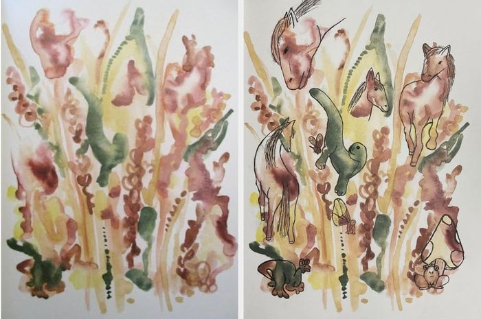 A set of watercolors with a page featuring an illustration