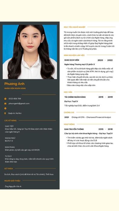 Mẫu CV cho sinh viên chưa có kinh nghiệm ngành ngân hàng