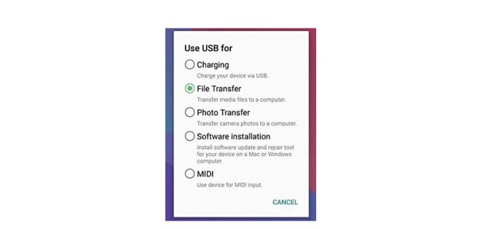 chọn chế độ USB Charging