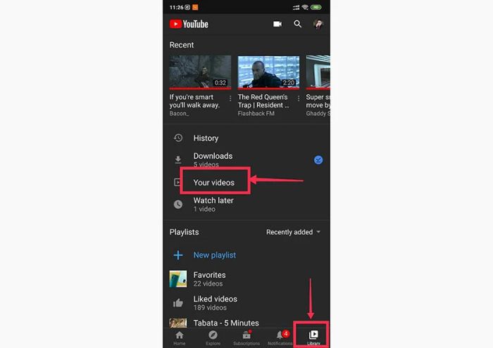 Truy cập vào mục “Library” và chọn “Your video”