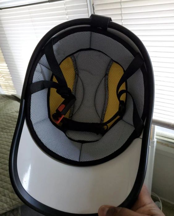 A customer review photo showing the interior of the helmet