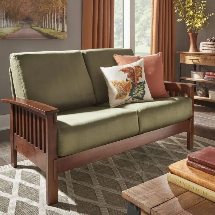 Olive green loveseat