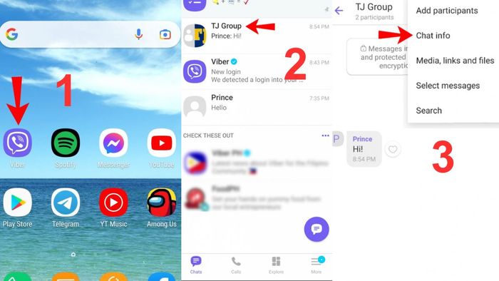 Hướng dẫn các bước xóa nhóm Viber trên Android - Bước 1, 2, 3