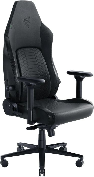 Ergonomic gaming chair with adjustable armrests and back support, featuring a textured seat design. Ideal for comfortable, extended use