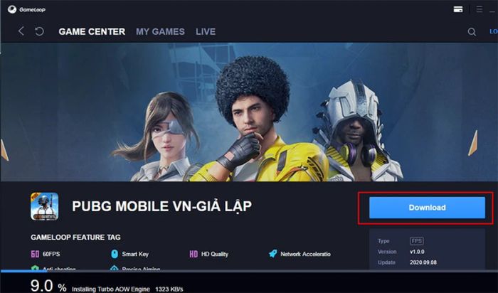 Tìm game PuBG Mobile, chọn và nhấn Download để tải và cài đặt trò chơi.