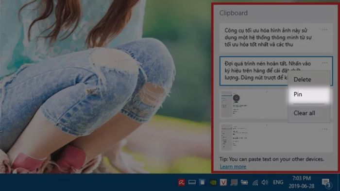 Cách ghim nội dung trong Clipboard
