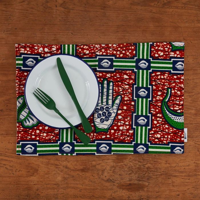 A vibrant placemat is displayed