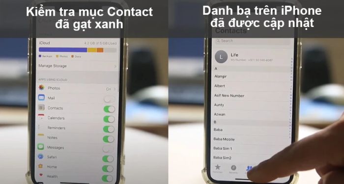 Mở lại ứng dụng danh bạ (Contact), chờ từ 30 giây đến 1 phút để đồng bộ hóa