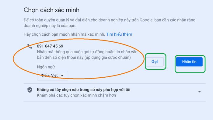 Xác thực doanh nghiệp trên Google Maps qua điện thoại - Bước 2