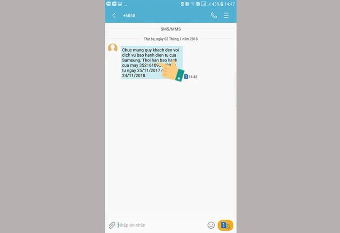 Gửi tin nhắn chứa mã IMEI đến số 6060