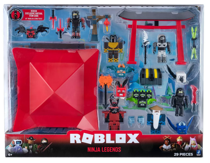 The complete Roblox Ninja set along with its packaging.