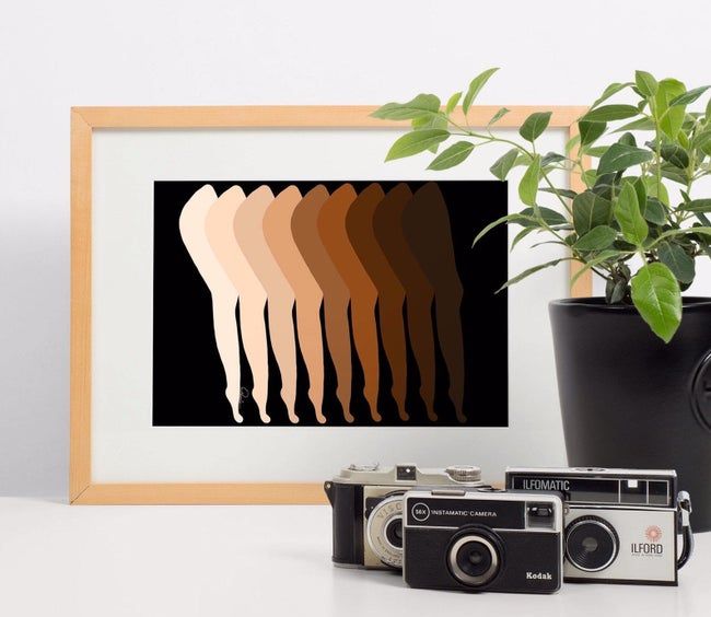 A minimalist illustration of legs overlapping in various skin tones