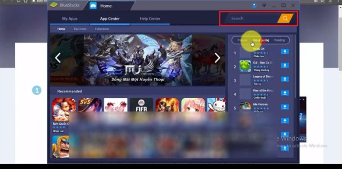 Vào mục Search để tìm kiếm ứng dụng cần tải.