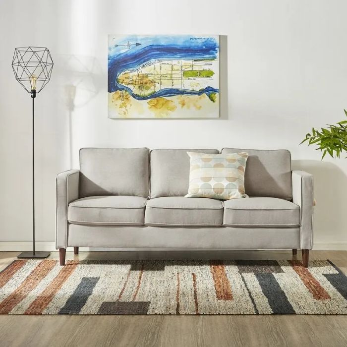 Beige square-arm sofa