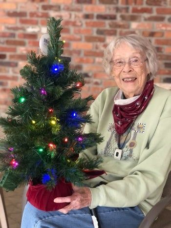 A reviewer image of someone holding the glowing tabletop tree