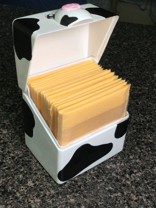 the open container revealing neatly stacked individually wrapped cheese slices inside