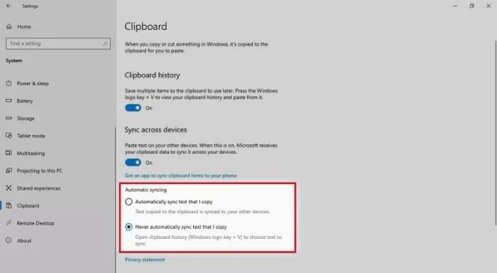 Đồng bộ bộ nhớ tạm trên Windows 10