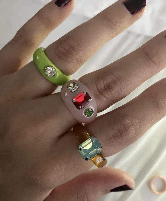 A photo from a customer showing them wearing several rings from the set