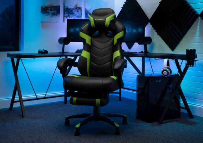 black and green gaming chair