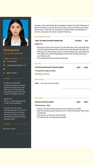 Mẫu CV cho sinh viên chưa có kinh nghiệm trong ngành Marketing